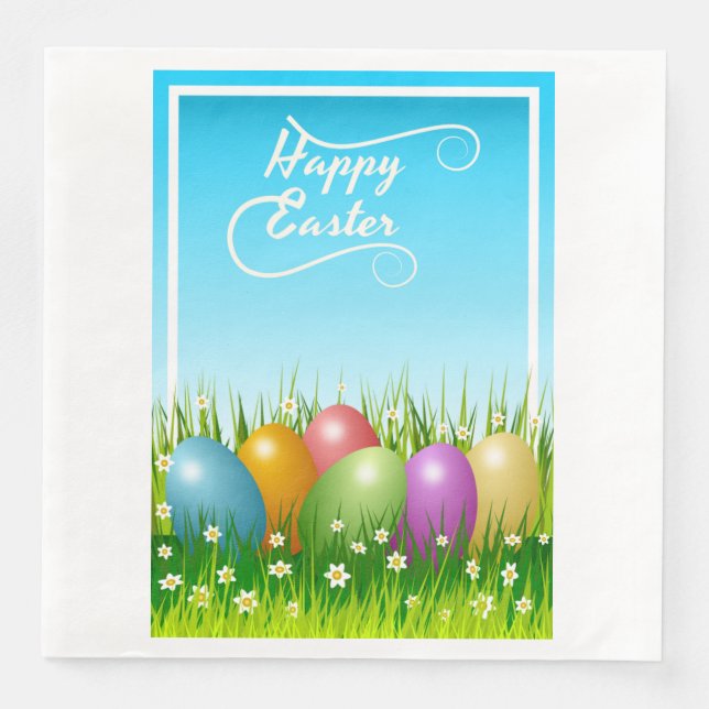 "HAPPY EASTER" COLORFUL EASTER EGGS NAPKIN (Front)