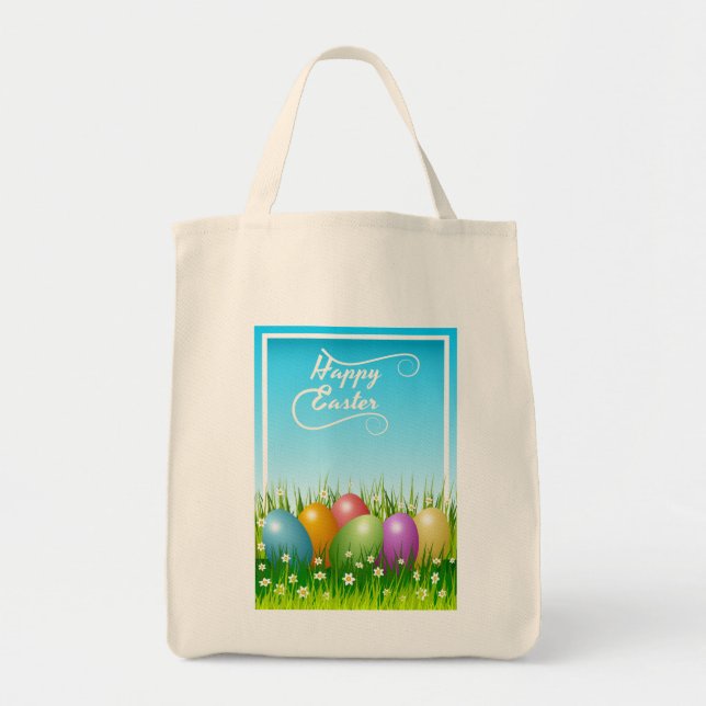 "HAPPY EASTER" COLORFUL EASTER EGGS TOTE BAG (Front)