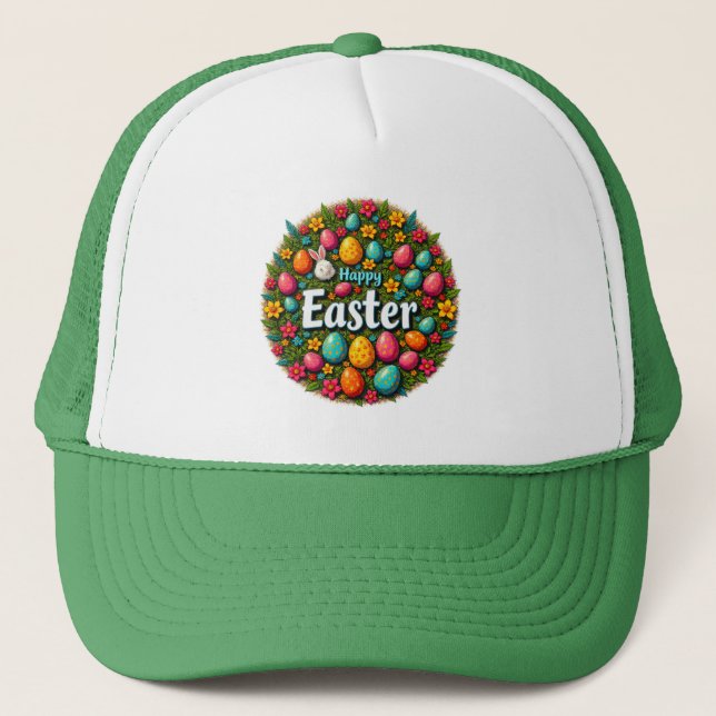 Happy Easter – Colorful Egg Wreath boné Trucker Hat (Front)