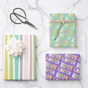  Happy Easter Colorful Modern Stripes Pastel Gift Wrapping Paper Sheet