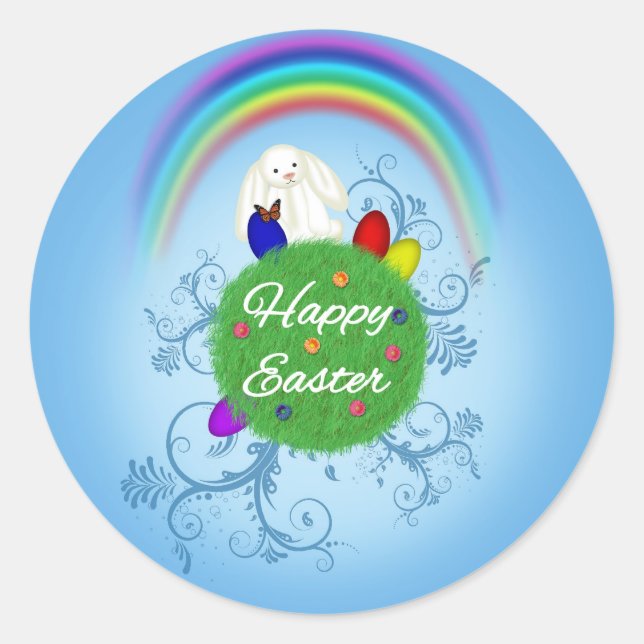 Happy Easter Colorful Planet Classic Round Sticker (Front)