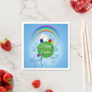 Happy Easter Colorful Planet & Rainbow Cute Bunny Napkin