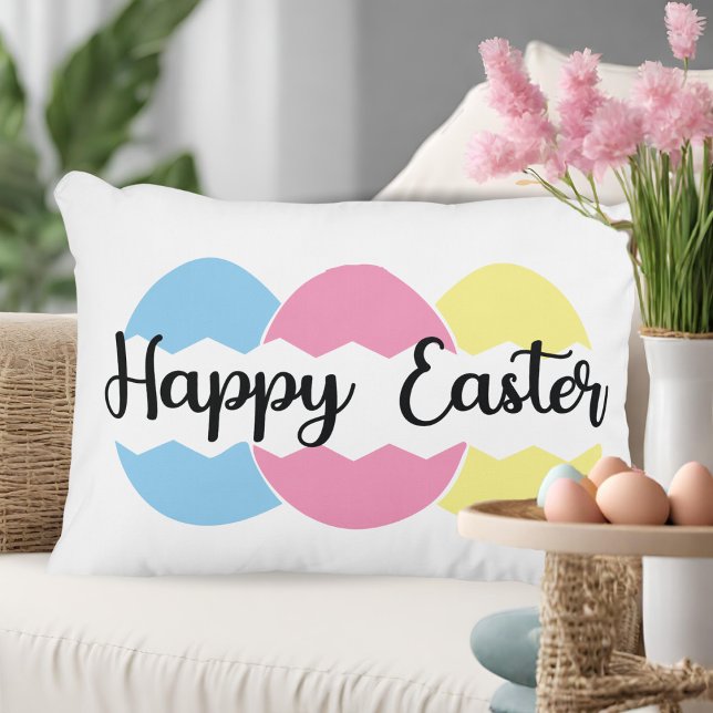 Happy Easter Colour Pastel Eggs Accent Pillow (Happy Easter Color Pastel Eggs Accent Pillow)