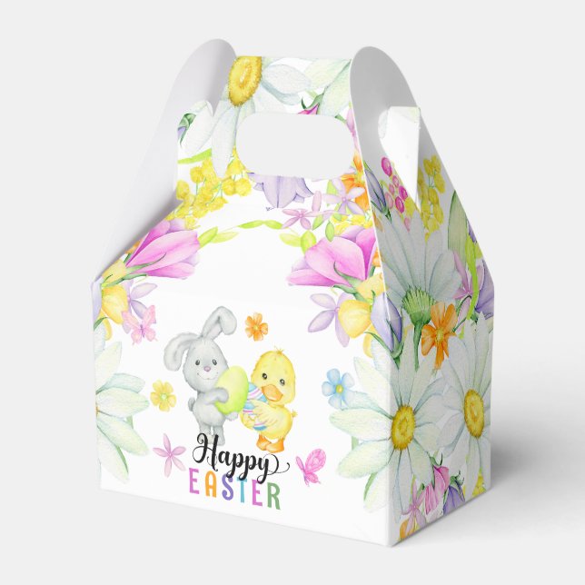 Happy Easter Colourful Cute Bunny & Chick  Favor Box (Front Side)