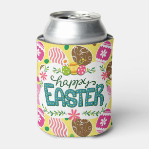 Happy Easter Colourful Easter Eggs Pattern Yellow Can Cooler