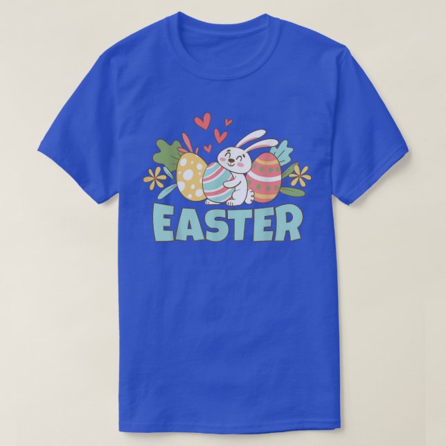 Happy Easter Colourful Eggs And Bunny  T-Shirt (Design Front)