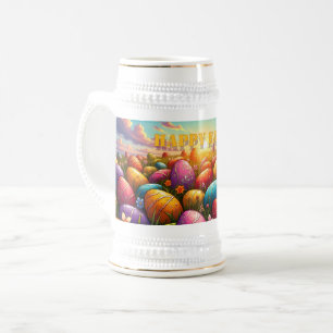 Happy Easter Colourful Eggs in Spring Meadow Beer Stein