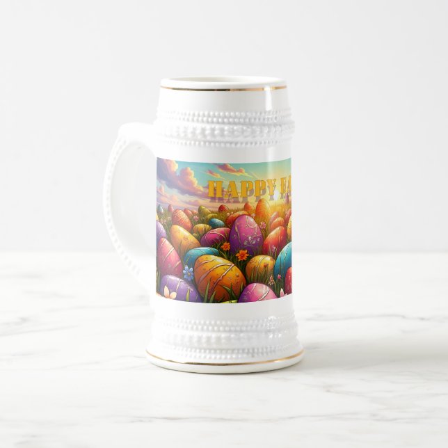 Happy Easter Colourful Eggs in Spring Meadow Beer Stein (Front Left)