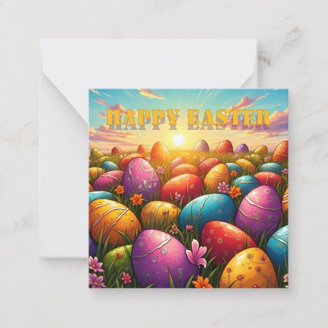 Happy Easter Colourful Eggs in Spring Meadow Card (Front)