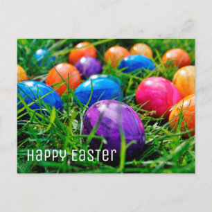 Happy Easter Colourful Eggs on Grass Photo Holiday Postcard