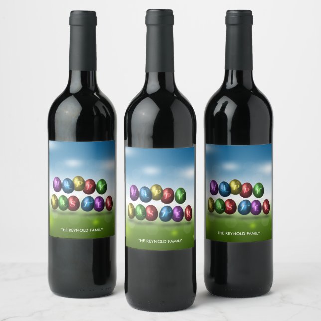 Happy Easter Colourful Eggs Wine Label (Bottles)