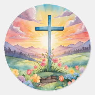 Happy Easter, colourful illustration, Classic Round Sticker