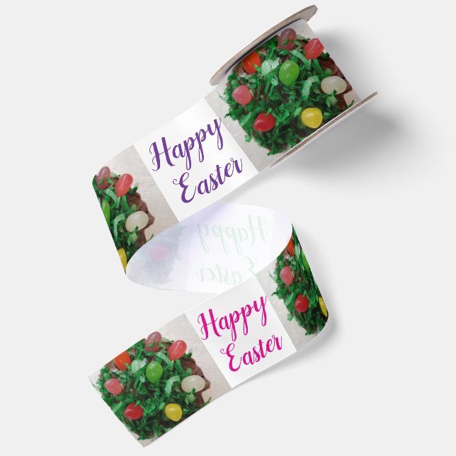 Happy Easter Colourful Jelly Candy Beans 3" Satin Ribbon (Front+Back)