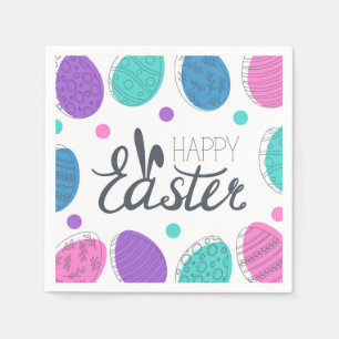 Happy Easter Colourful Modern Eggs Typography Napkin