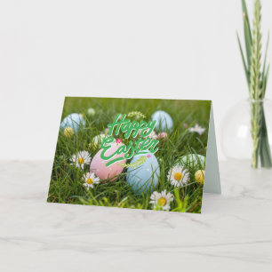 Happy Easter Colourful Painted Eggs and Flowers Card