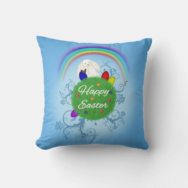 Happy Easter Colourful Planet Throw Pillow (Front)