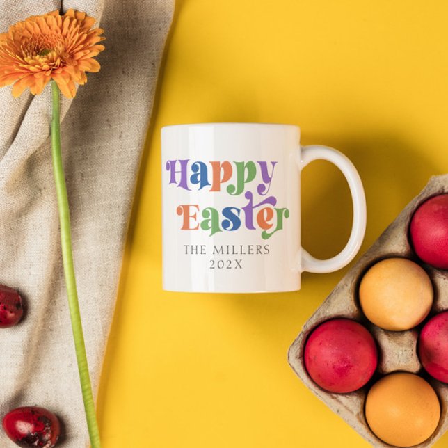 Happy Easter Colourful Retro Typography Coffee Mug (Creator Uploaded)