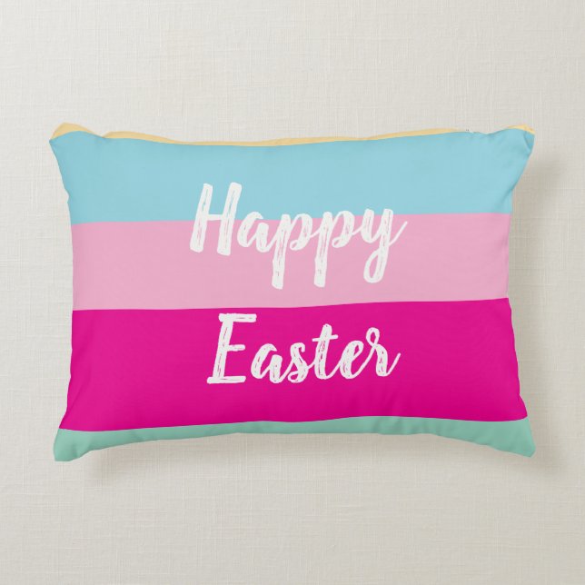 Happy Easter Colourful Stripes Pattern Accent Pillow (Front)