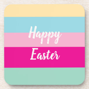 Happy Easter Colourful Stripes Pattern  Coaster