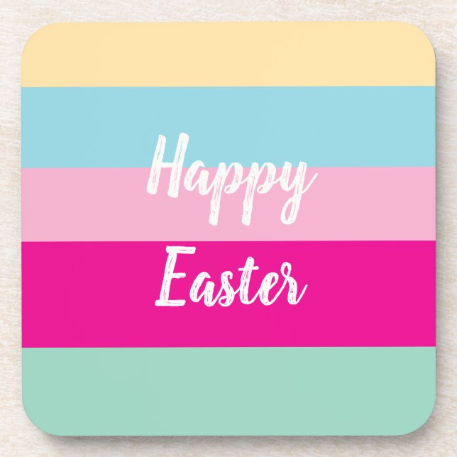 Happy Easter Colourful Stripes Pattern  Coaster (Front)