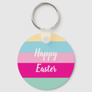 Happy Easter Colourful Stripes Pattern Keychain