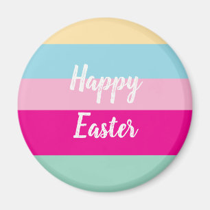 Happy Easter Colourful Stripes Pattern Magnet