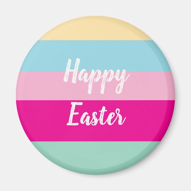 Happy Easter Colourful Stripes Pattern Magnet (Front)