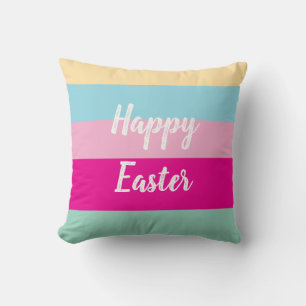 Happy Easter Colourful Stripes Pattern Throw Pillo Throw Pillow