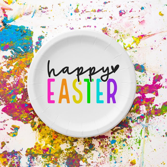 Happy Easter colourful table setting Paper Plate (Creator Uploaded)