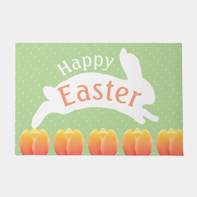 Happy Easter Colourful Tulips & Rabbit Doormat (Front)