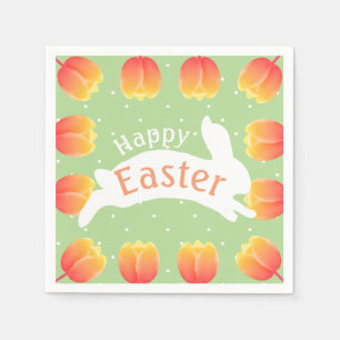 Happy Easter Colourful Tulips & Rabbit Napkin