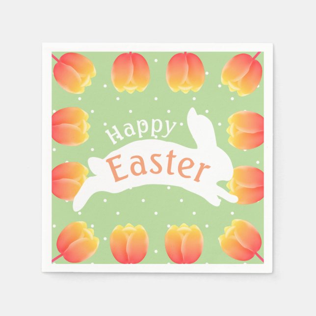 Happy Easter Colourful Tulips & Rabbit Napkin (Front)
