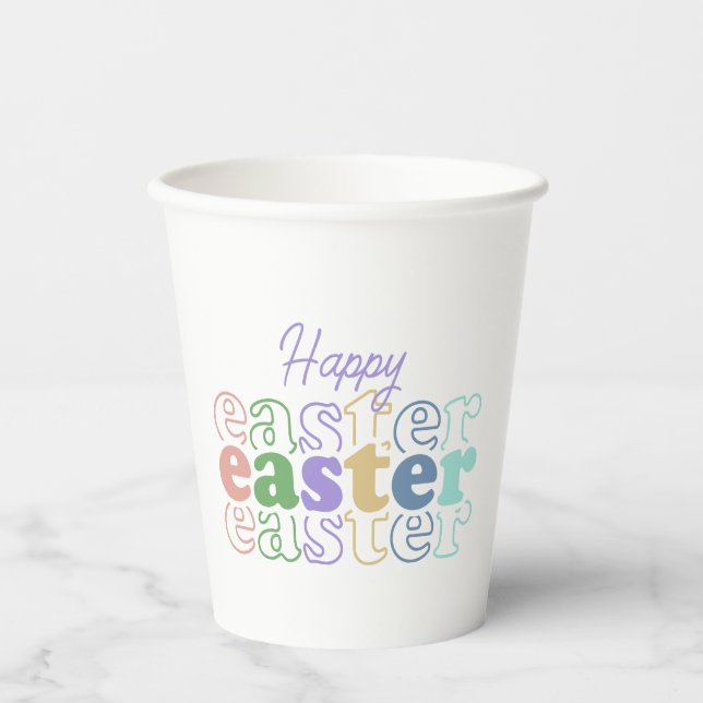 Happy Easter Colourful Typography Paper Cups (Front)