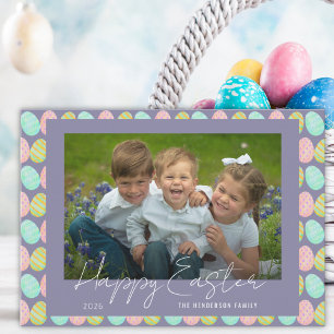 Happy Easter colourful Watercolor Eggs Photo Holiday Card