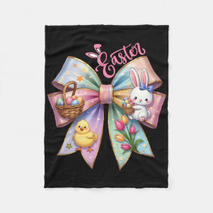 Happy Easter Coquette Bow Cute Bunny Hunt Eggs Gir Fleece Blanket