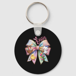 Happy Easter Coquette Bow Cute Bunny Hunt Eggs Gir Keychain