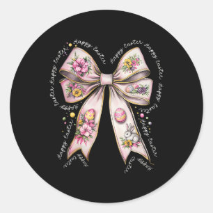 Happy Easter Coquette Bunny Bow Floral Easter Girl Classic Round Sticker