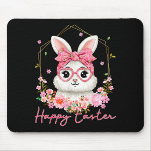 Happy easter coquette floral bunny women girl kid mouse pad