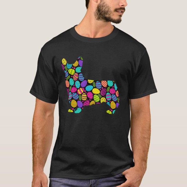 Happy Easter Corgi Spring Easter Egg Hunting Baske T-Shirt (Front)