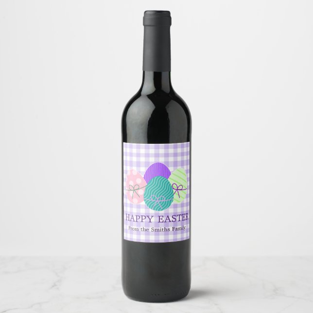 Happy Easter Country Lavender Custom Monogram Wine Label (Front)