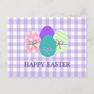 Happy Easter Country Lavender Gingham Pattern Holiday Postcard