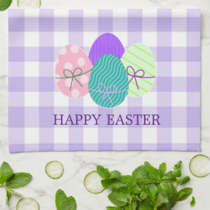 Happy Easter Country Lavender Gingham Pattern Kitchen Towel