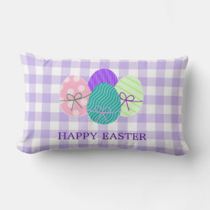 Happy Easter Country Lavender Gingham Pattern Lumbar Pillow