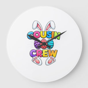 Happy Easter Cousin Crew Bunny Family Matching Eas Large Clock