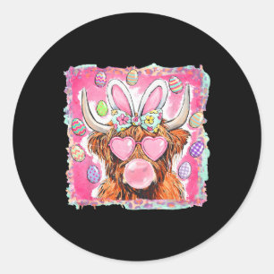 Happy Easter Cow Bunny Ears Bubblegum Pink Girly Classic Round Sticker