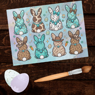Happy Easter Cowgirl Leopard Print Teal Bunnies   Tissue Paper