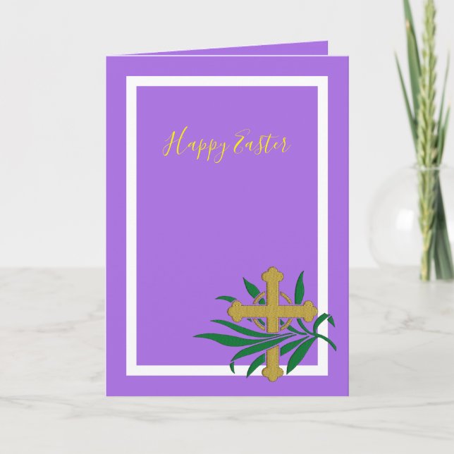 Happy Easter Cross And Greenery Greeting Card (Front)