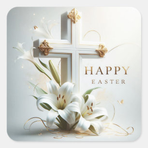 Happy Easter, Cross and Lilies Envelope Seal 