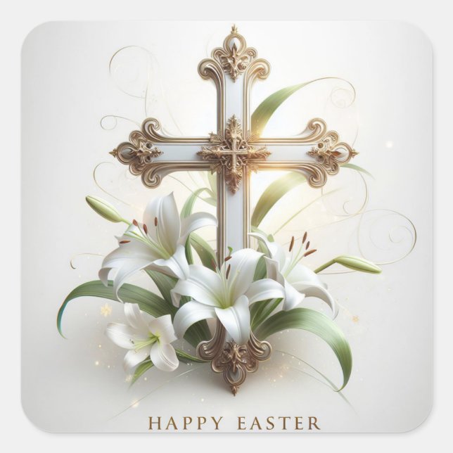 Happy Easter, Cross and Lilies Envelope Seal  (Front)