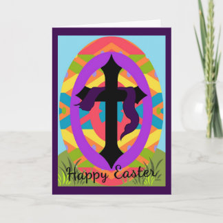 Happy Easter Cross and Pastel Egg Greeting Holiday Card